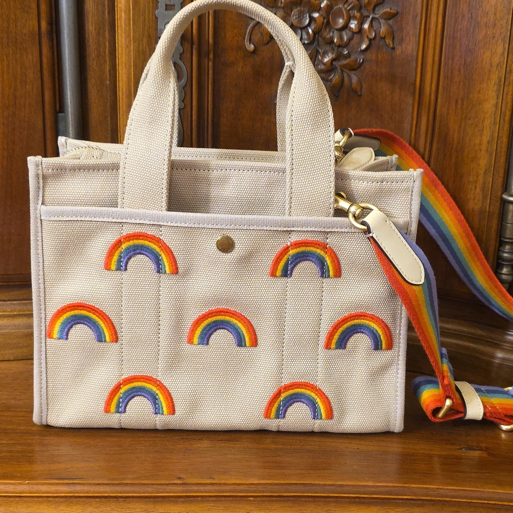 Coach Pride Rainbow Field Tote 22 Canvas Beige Bag--NWOT - Picture 2 of 11